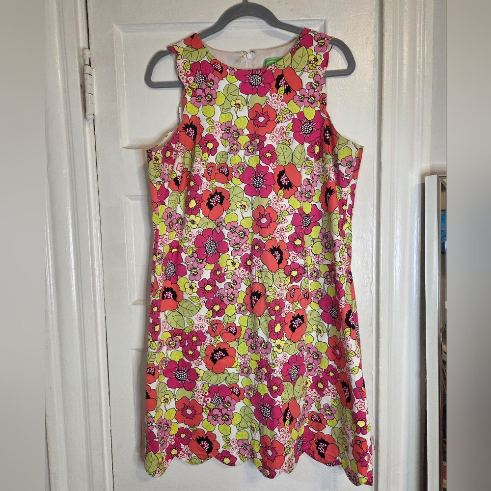 Floral Sleeveless Dress Scallop Edge